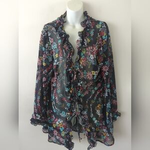 Fairy Core sheer Y2K wrap jacket with ruffles sz medium/large